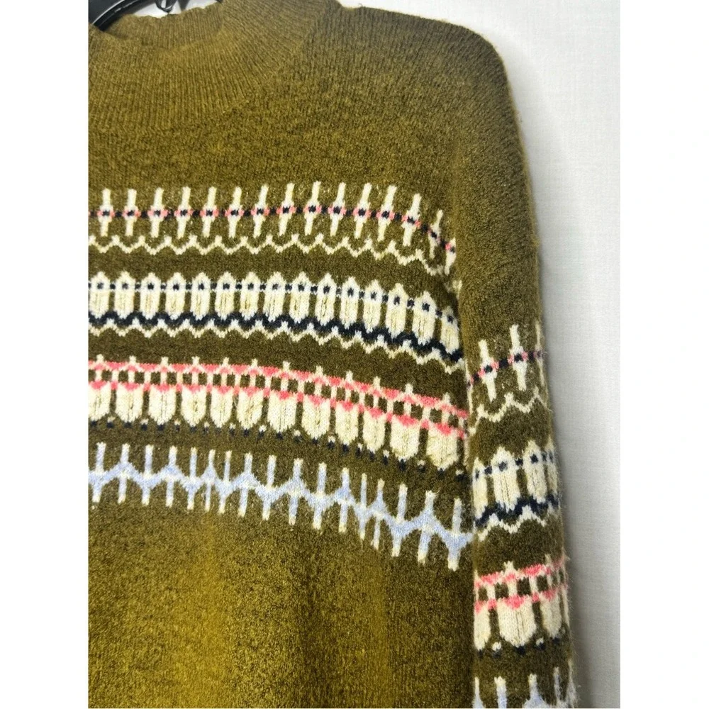 Fat Face‎ Womens Olive Green Fair Isle Multi Print Sweater Sz 10 Mockneck